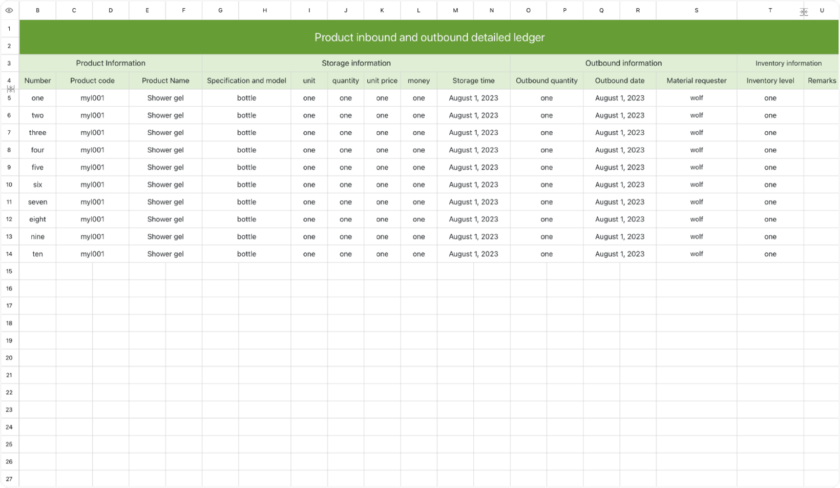 Detailed ledger for inbound and outbound transactions 1